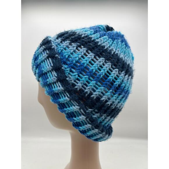 Knit Light and Dark Blue Striped Beanie Knit Hat Outdoors XS - Picture 4 of 8